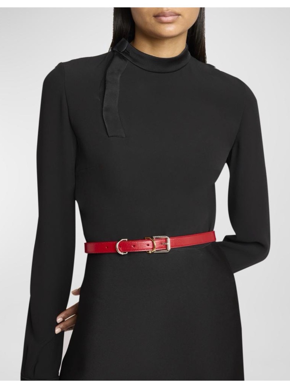 Givenchy Red Slim Leather Belt with Gold Buckle